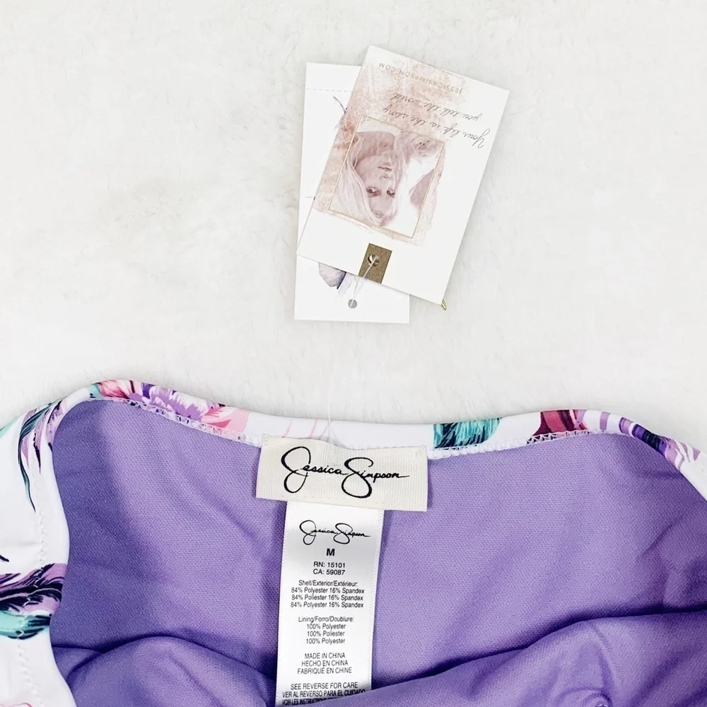 NWT Jessica Simpson White FloralHigh Waisted Bikini Swim Bottoms